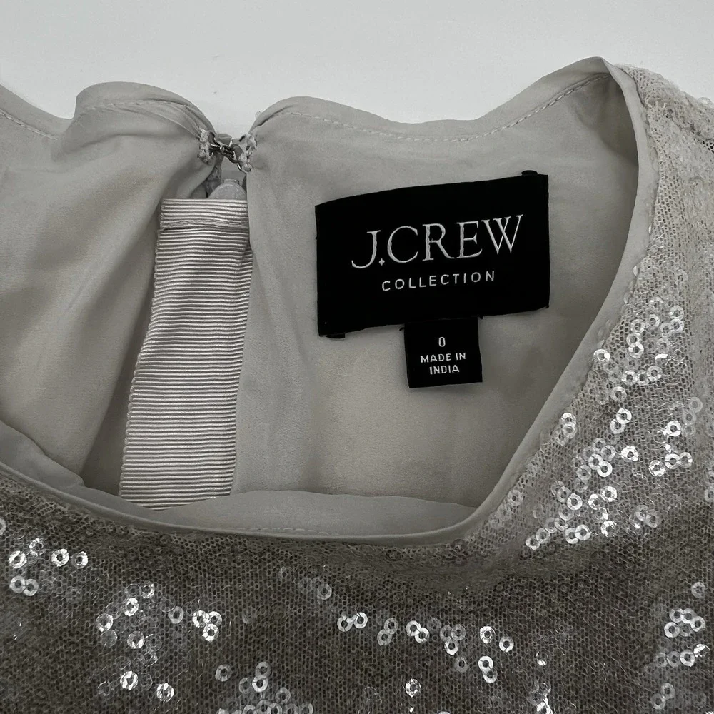 J.Crew Collection Silver Sequin Ruffle Sleeve Shift Dress Size 0‎ Party Cocktail